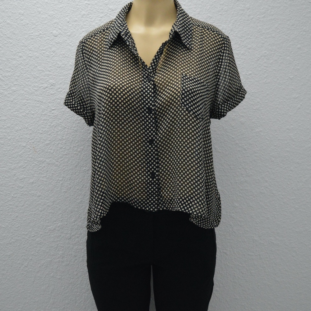 Forever 21 black & white polka dot collared shirt